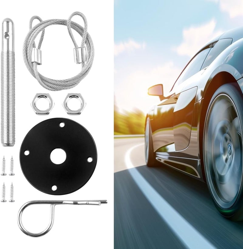 Sandfren Car Hood Pins Kit, Stainless Steel Vehicle Engine Pin Plate Bonnet Lock Clip, Modified Auto Racing Exterior Locking Latches Lanyard Rope Set for Reducing Shaking, Universal Fit (Black) - Image 5